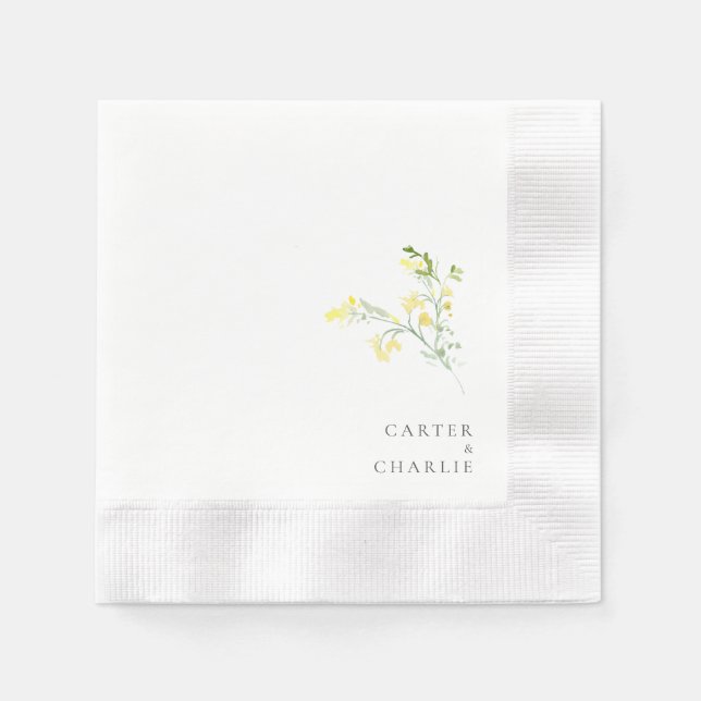 Yellow Widlflowers Wedding Coined Cocktail Napkin (Front)