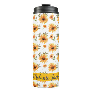 Yellow Wild Sunflower Greenery Name Personalized Thermal Tumbler
