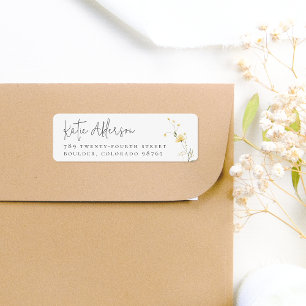 Yellow Wildflower Boho Calligraphy Return Address Label