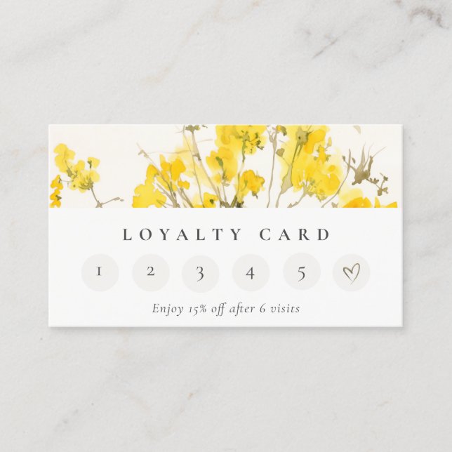 Yellow Wildflower Boho Floral 6 Punch Loyality  Business Card (Front)