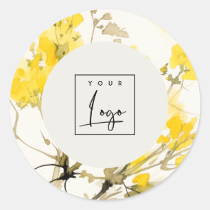 Yellow Wildflower Boho Floral Business Logo Classic Round Sticker