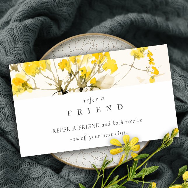 Yellow Wildflower Boho Floral Refer A Friend Business Card (Creator Uploaded)