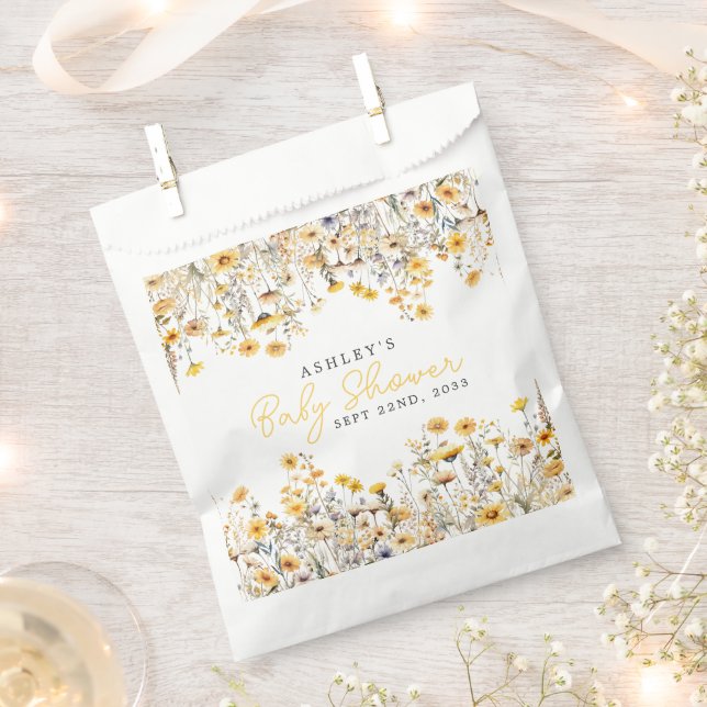 Yellow Wildflower Boho Watercolor Baby Shower Favour Bag (Clipped)