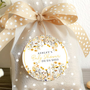 Yellow Wildflower Boho Watercolor Baby Shower Favour Tags