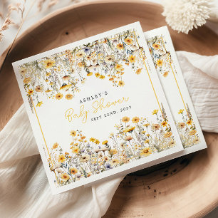 Yellow Wildflower Boho Watercolor Baby Shower Napkin