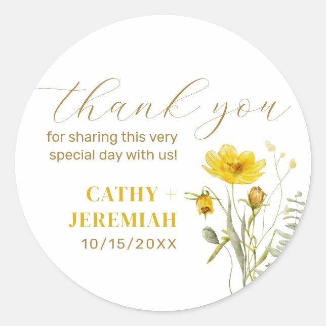 Yellow Wildflower Bouquet Meadow Flowers Wedding  Classic Round Sticker (Front)