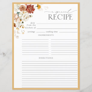Yellow Wildflower Bridal Recipe Binder Page