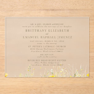 Yellow Wildflower Bride Parents 2 Venue Wedding II Acrylic Invitations