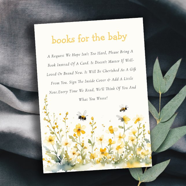 Yellow Wildflower Bumble Bee Books For Baby Shower Enclosure Card (Creator Uploaded)
