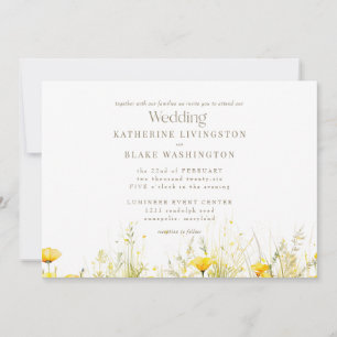 Yellow Wildflower Colourful Gold Text Wedding  Invitation