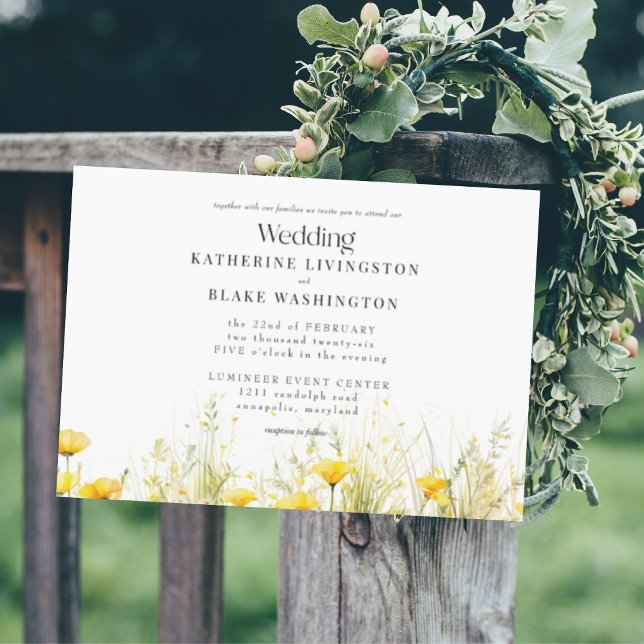 Yellow Wildflower Colourful No Parents Wedding  Invitation (Creator Uploaded)