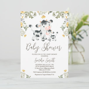 Yellow Wildflower Cow Calf Baby Shower  Invitation