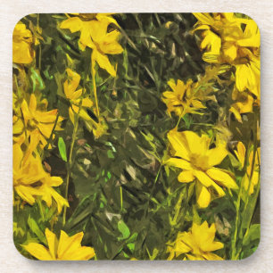 Yellow Wildflower Daisies Abstract Coaster