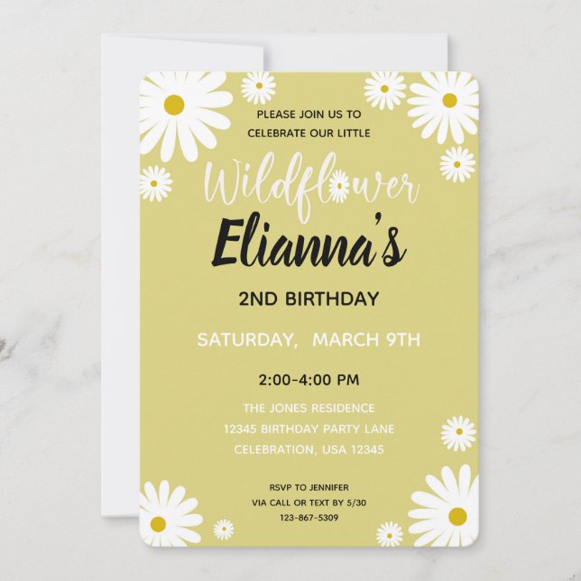 Yellow Wildflower Daisy Girl Birthday Invitation (Front)