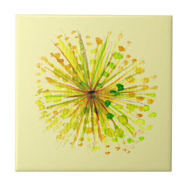 Yellow wildflower dandelion watercolor flower ceramic tile (Front)