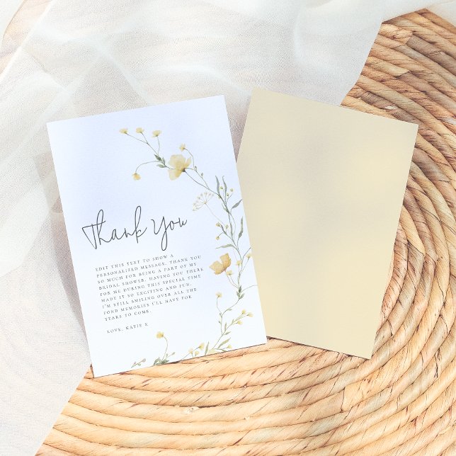 Yellow Wildflower Elegant Boho Bridal Shower Thank You Card (Creator Uploaded)
