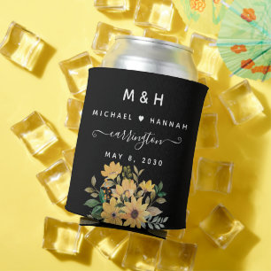 Yellow Wildflower Front and Back Custom Wedding Can Cooler