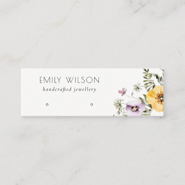 Yellow Wildflower Lilac Stud Earring Display Mini Business Card (Front)