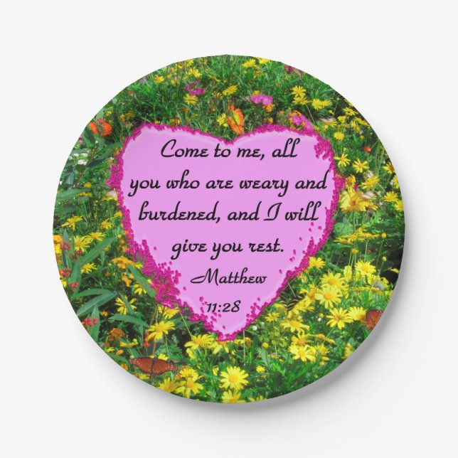 YELLOW WILDFLOWER MATTHEW 11:28 PHOTO DESIGN PAPER PLATE (Front)