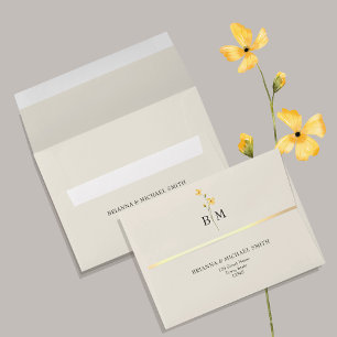 Yellow Wildflower Monogram Wedding Return Address Envelope