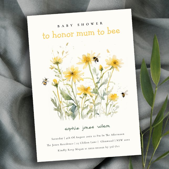 Yellow Wildflower Mum To Bee Neutral Baby Shower Invitation (Creator Uploaded)