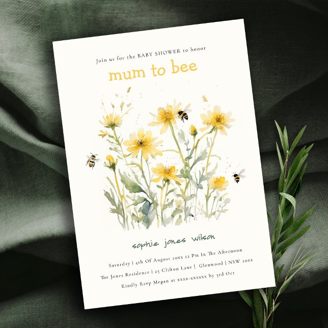 Yellow Wildflower Mum To Bee Neutral Baby Shower Invitation (Creator Uploaded)