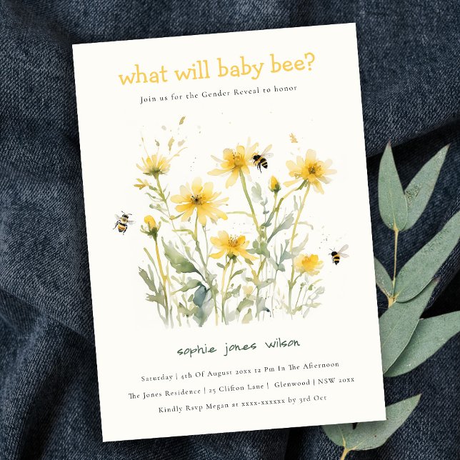 Yellow Wildflower Mum To Bee Neutral Gender Reveal Invitation (Creator Uploaded)