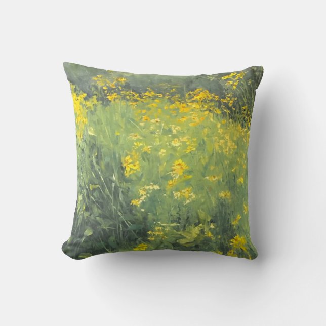 Yellow Wildflower Original Oil Painting Cushion (Front)