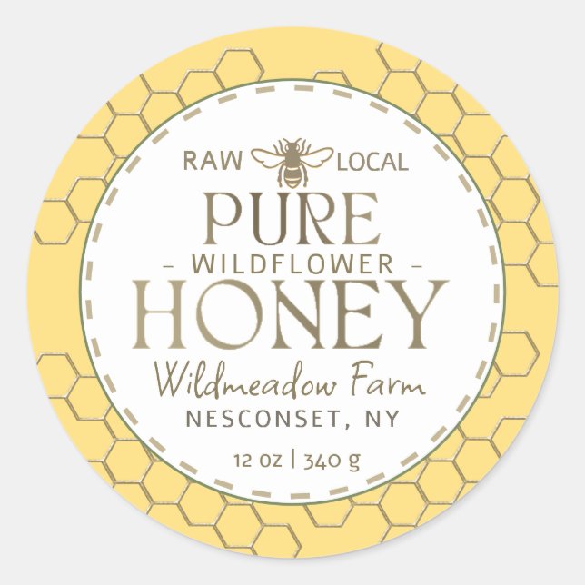 Yellow Wildflower Raw Local Honey Bee Honeycomb Classic Round Sticker (Front)