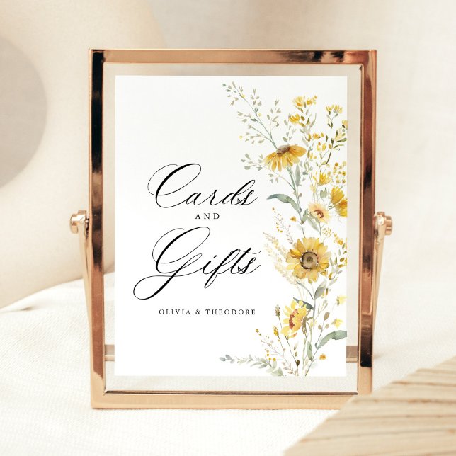 Yellow Wildflower Sunflower Cards & Gifts Wedding Pedestal Sign (yellow wildflower sunflower wedding sign cards and gifts floral wedding signage elegant reception)