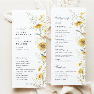 Yellow Wildflower Sunflower Wedding Ceremony Program