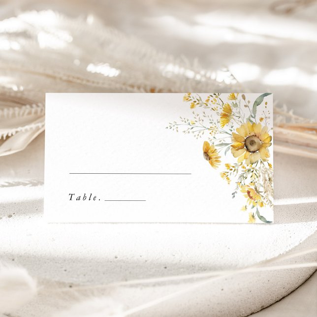Yellow Wildflower Sunflower Wedding Place Card (yellow wildflower sunflower wedding place card garden escort card watercolor floral name card)