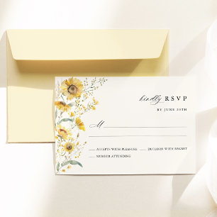 Yellow Wildflower Sunflower Wedding RSVP Card