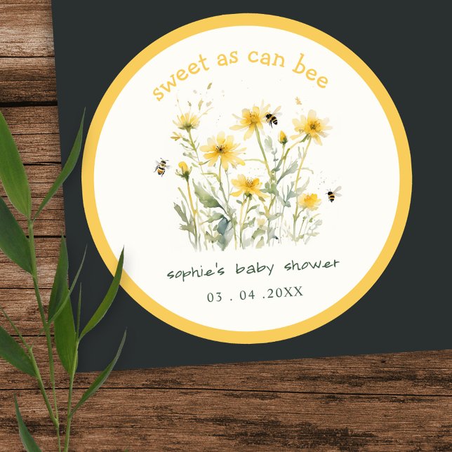 Yellow Wildflower Sweet As Bee Neutral Baby Shower Classic Round Sticker (Creator Uploaded)