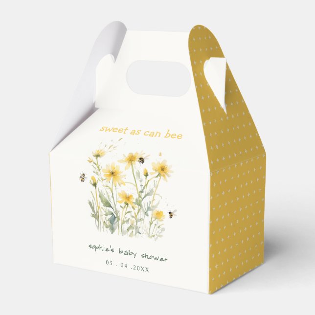 Yellow Wildflower Sweet As Bee Neutral Baby Shower Favour Box (Front Side)