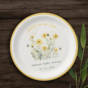 Yellow Wildflower Sweet As Bee Neutral Baby Shower Paper Plate