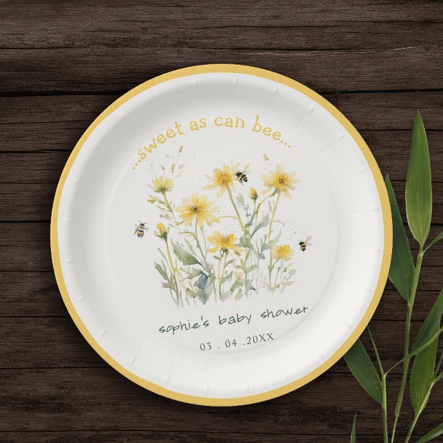 Yellow Wildflower Sweet As Bee Neutral Baby Shower Paper Plate (Creator Uploaded)