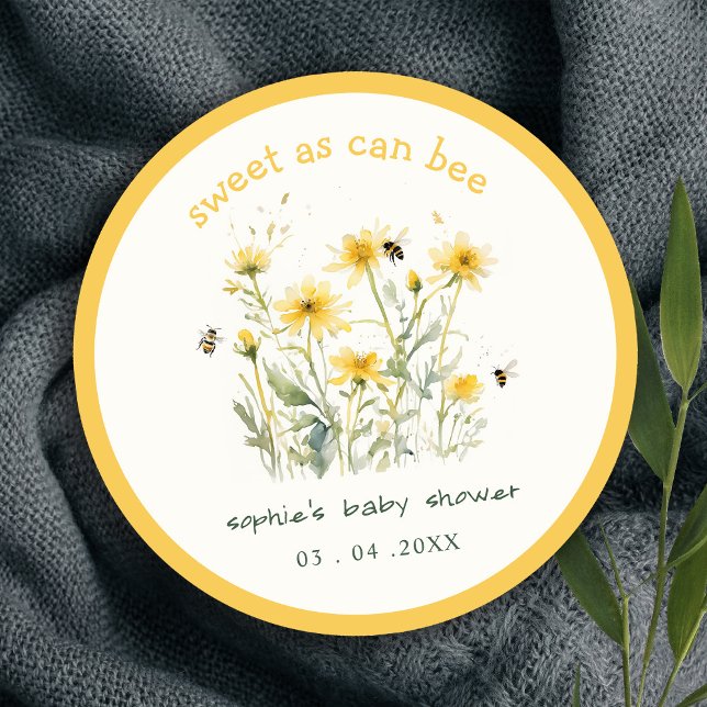 Yellow Wildflower Sweet As Bee Neutral Baby Shower Round Paper Coaster (Creator Uploaded)