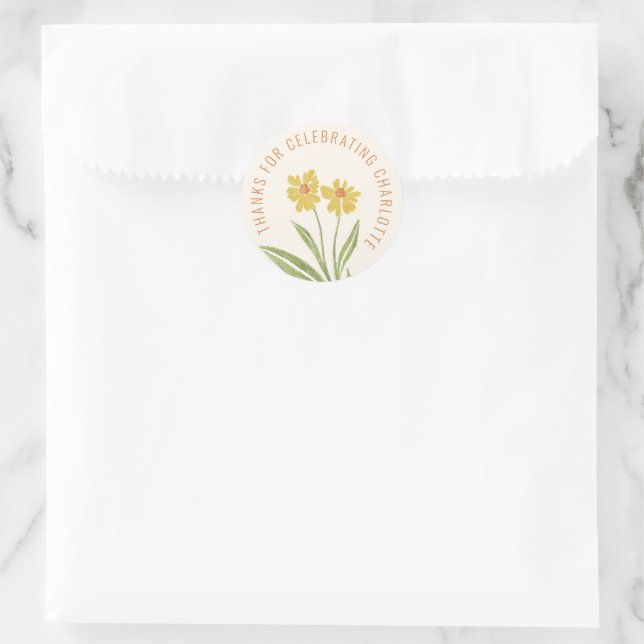 Yellow Wildflower Thank You for Celebrating Classic Round Sticker (Bag)