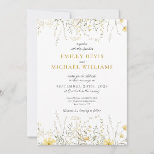 Yellow Wildflower Watercolor Wedding Invitation