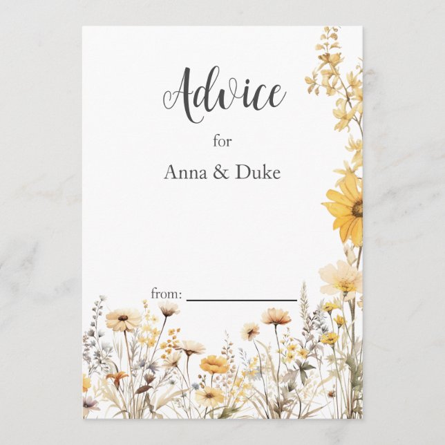 Yellow Wildflower Wedding  Advice Card (Front)
