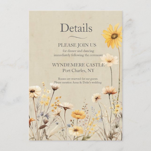 Yellow Wildflower Wedding  Enclosure Card (Front)