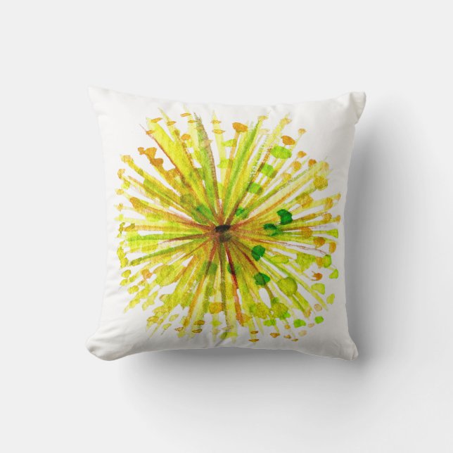 Yellow wildflower whimsical watercolour cushion (Front)