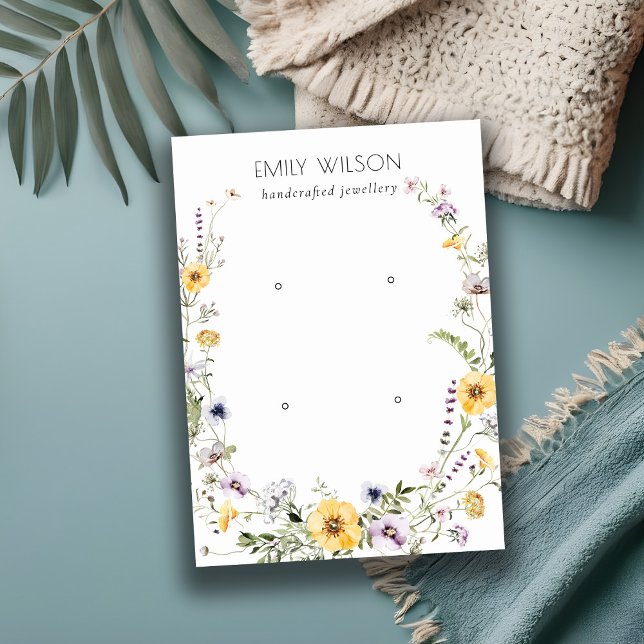 Yellow Wildflower Wreath 2 Stud Earring Display Business Card (Creator Uploaded)