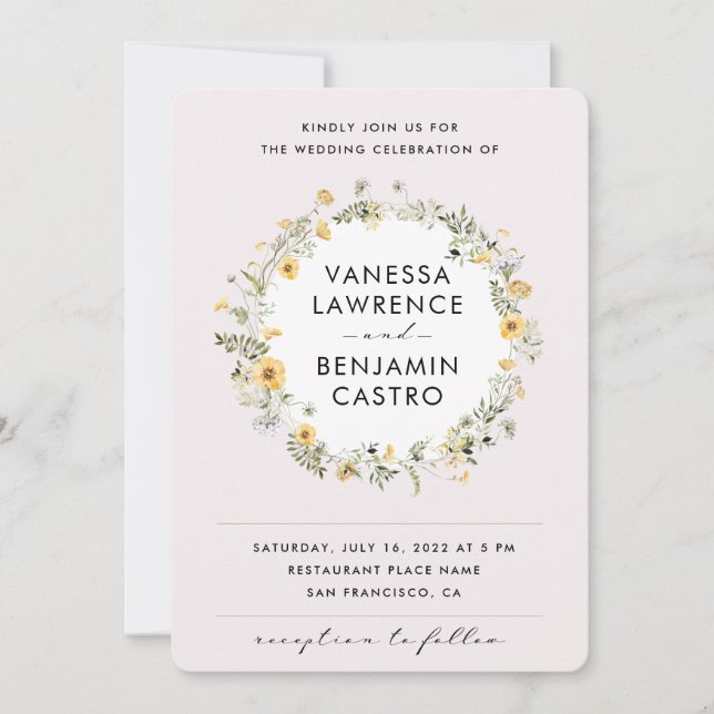 Yellow Wildflowers All in One Wedding Invitation (Front)