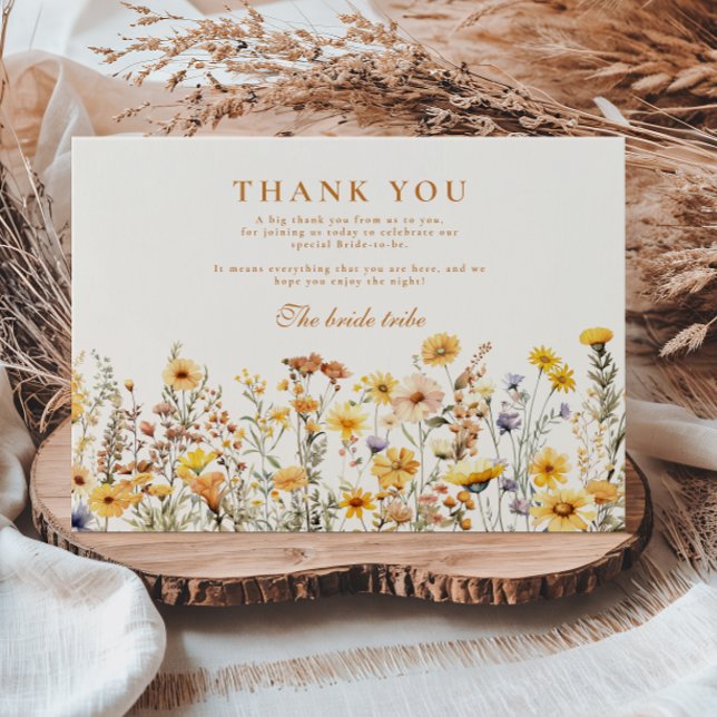 Yellow Wildflowers and Daisies Bridal Shower Thank You Card (Creator Uploaded)