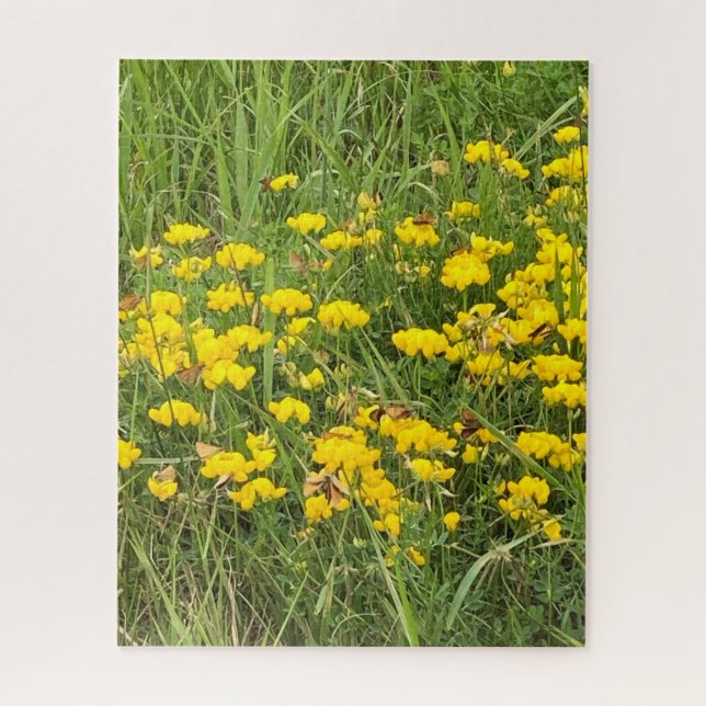 Yellow wildflowers bloom butterfly flutter nature jigsaw puzzle (Vertical)