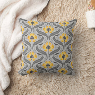 Yellow Wildflowers Damask Throw Pillow