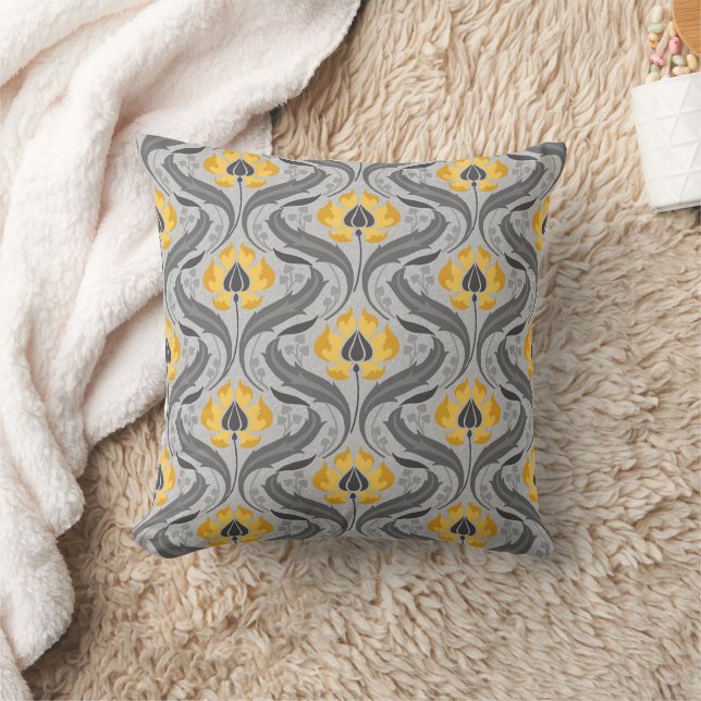 Yellow Wildflowers Damask Throw Pillow (Blanket)