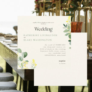 Yellow Wildflowers Eucalyptus Square Wedding III Invitation